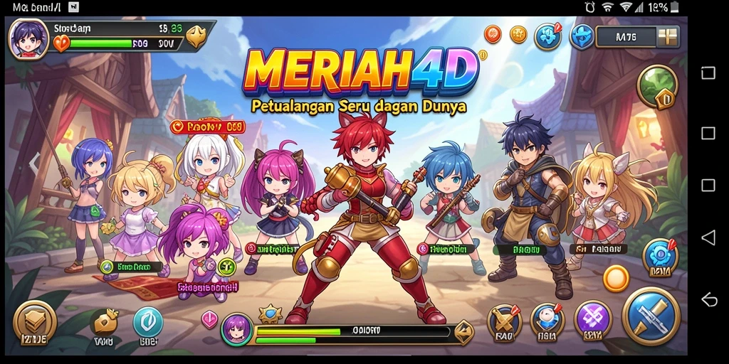 Tampilan menarik dari gameplay MERIAH4D dengan karakter anime yang berwarna-warni.
