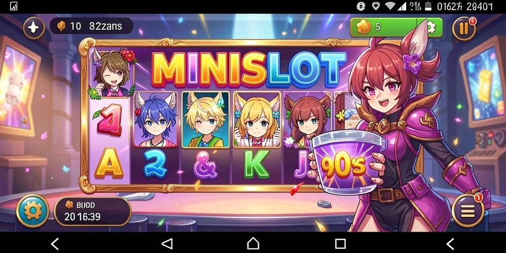 Tampilan gameplay MINISLOT dengan tema anime yang menarik.