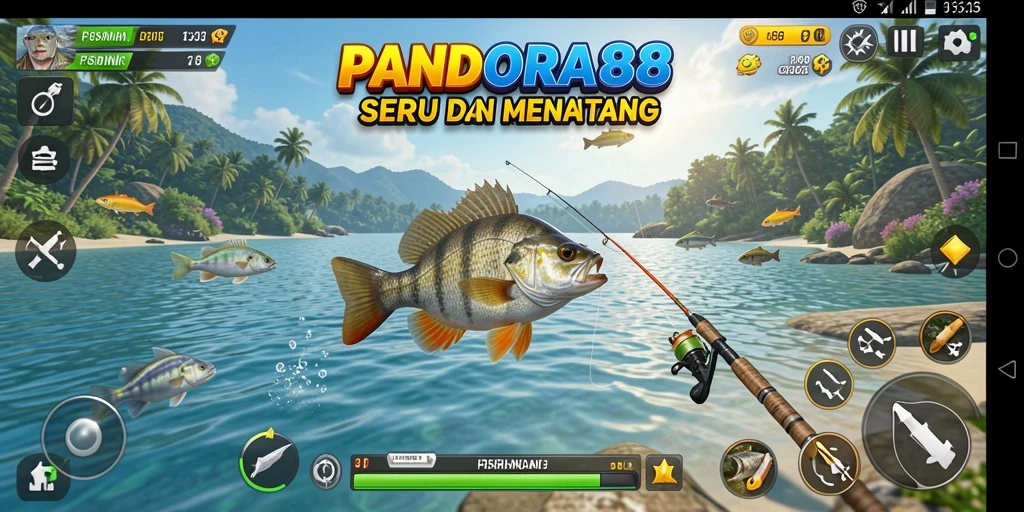 Tampilan gameplay PANDORA88 menampilkan aksi memancing yang menegangkan.