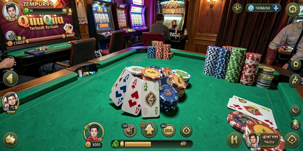 Screenshot gameplay menunjukkan momen seru dalam permainan QiuQiu.